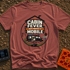 Roam Sweet Roam - T-Shirt in Brick - A circular badge with a house roof outline over typography, featuring a camper van...