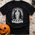Wired And Confused - T-Shirt in Black - A black-and-white illustration of a mummy-like figure completely wrapped in...