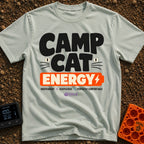 Camp Cat Energy - T-Shirt in Bay - The design features the stacked text "CAMP CAT ENERGY", with stylized cat eyes and...