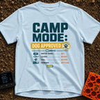 Doggo's Camp Checklist - T-Shirt in Chambray - Typographic design reading "CAMP MODE: DOG APPROVED" alongside a paw-print...