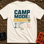 Doggo's Camp Checklist - T-Shirt in Ivory - Typographic design reading "CAMP MODE: DOG APPROVED" alongside a paw-print...