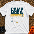 Doggo's Camp Checklist - T-Shirt in White - Typographic design reading "CAMP MODE: DOG APPROVED" alongside a paw-print...