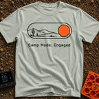 Camp Mode Engaged - T-Shirt in Bay - A graphic of a digital toggle switch containing a line-art desert landscape with...