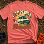 Van Before Nursing Home - T-Shirt in Watermelon - A white campervan driving along a winding road away from an empty...