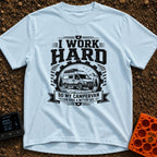 Primary Campervan Provider - T-Shirt in Chambray - A black and white typographic design featuring a rugged campervan...
