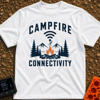 The Original Hot Spot - T-Shirt in White - A graphic illustration featuring a campfire in a rock ring with pine trees and...