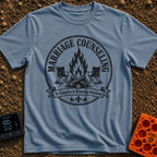 Campfire Group Therapy - T-Shirt in Blue Jean - A distressed, circular black-and-white graphic featuring a large campfire...