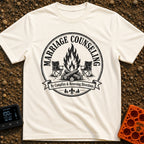 Campfire Group Therapy - T-Shirt in Ivory - A distressed, circular black-and-white graphic featuring a large campfire...