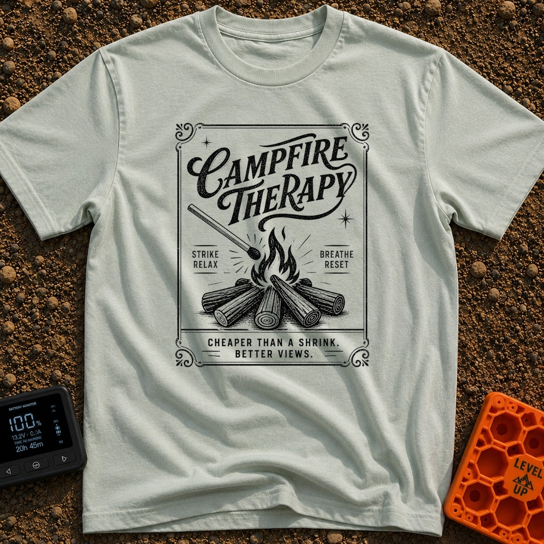 Therapy In A Matchbook - T-Shirt in Bay - A black and white, vintage matchbook-style illustration featuring a lit...