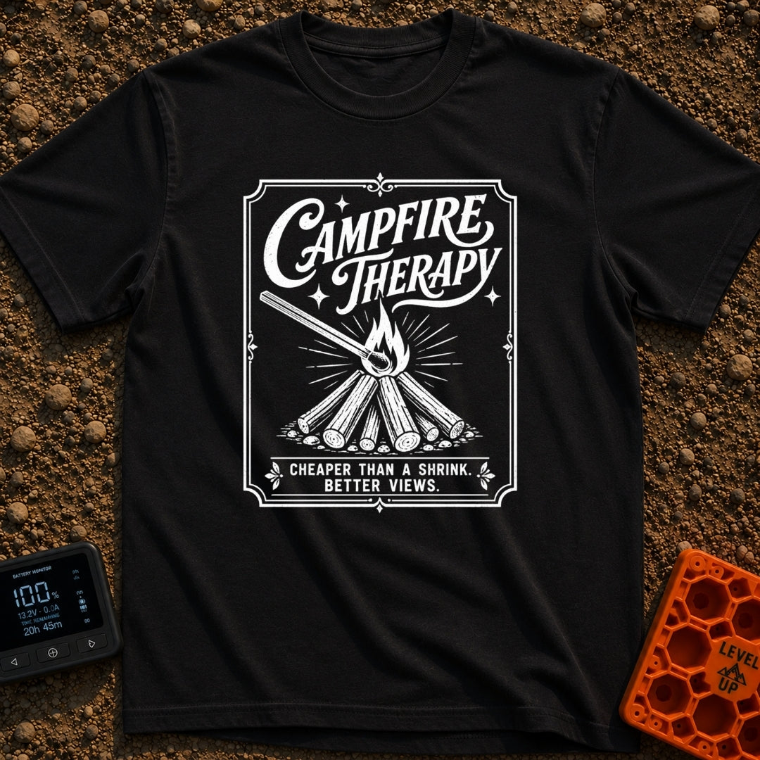 Therapy In A Matchbook - T-Shirt in Black - A black and white, vintage matchbook-style illustration featuring a lit...