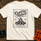 Therapy In A Matchbook - T-Shirt in Ivory - A black and white, vintage matchbook-style illustration featuring a lit...