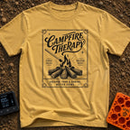 Therapy In A Matchbook - T-Shirt in Mustard - A black and white, vintage matchbook-style illustration featuring a lit...