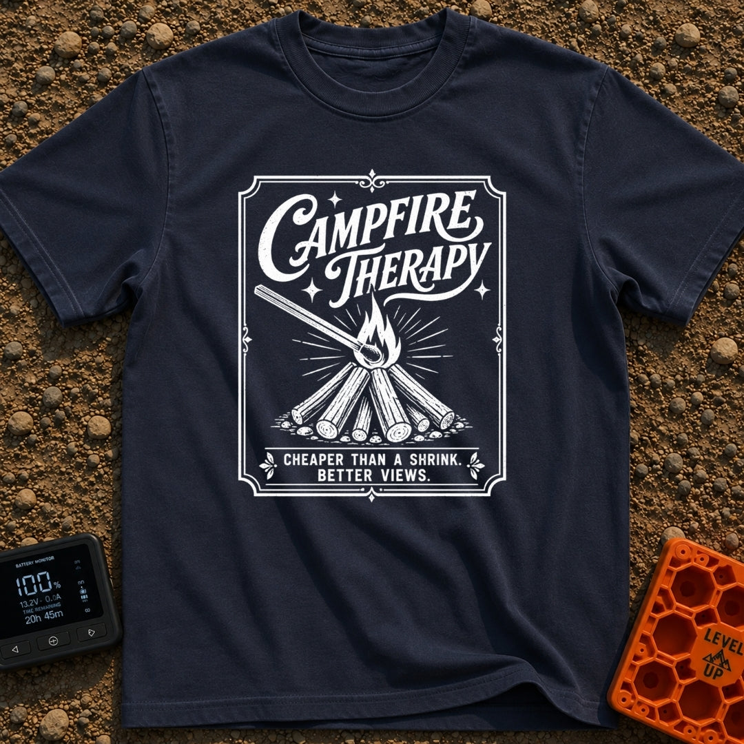 Therapy In A Matchbook - T-Shirt in Navy - A black and white, vintage matchbook-style illustration featuring a lit...