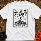 Therapy In A Matchbook - T-Shirt in White - A black and white, vintage matchbook-style illustration featuring a lit...