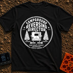 Chief Reversing Officer - T-Shirt in Black - A circular, distressed-style badge design featuring the rear view of an RV...