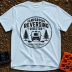 Chief Reversing Officer - T-Shirt in Chambray - A circular, distressed-style badge design featuring the rear view of an...