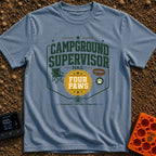 Campground Bark Ranger - T-Shirt in Blue Jean - A typographic graphic design reading 'Campground Supervisor Has Four...