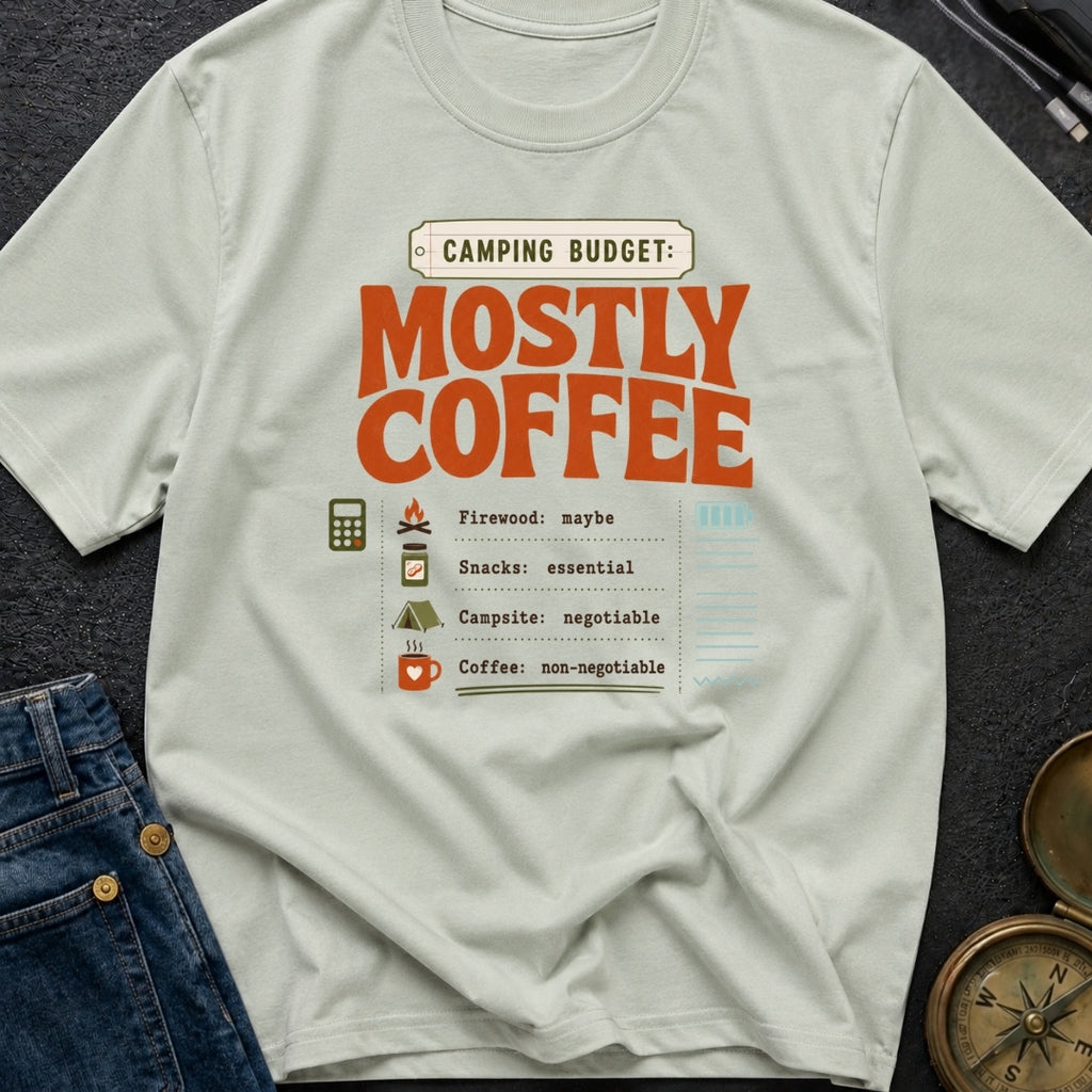 Camping Budget Mostly Coffee - T-Shirt