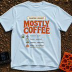 Mostly Coffee Budget - T-Shirt in Chambray - A text-based design that reads 'CAMPING BUDGET: MOSTLY COFFEE' above a...