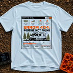 Routine Not Found - T-Shirt in Chambray - A graphic styled as a retro computer interface window titled 'CAMPSITE OS'...