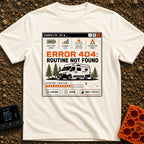 Routine Not Found - T-Shirt in Ivory - A graphic styled as a retro computer interface window titled 'CAMPSITE OS' showing...