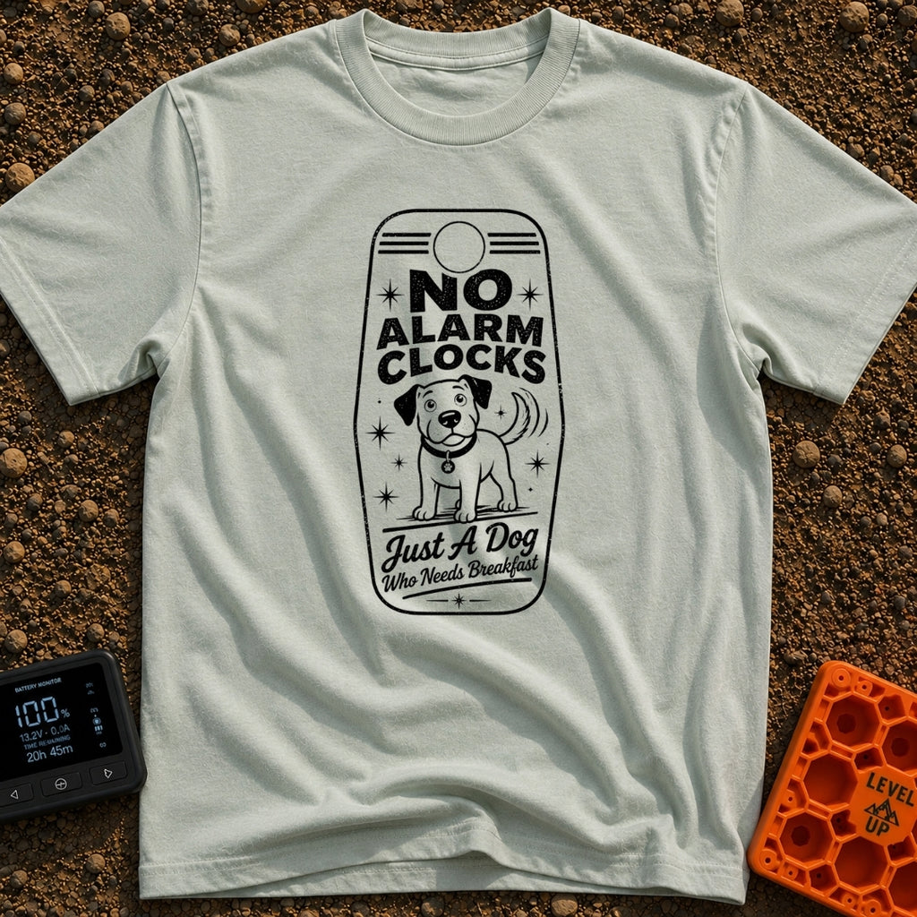 Wet Nose Wakeup - T-Shirt in Bay - A black and white illustration resembling a vintage motel key tag featuring a cartoon...