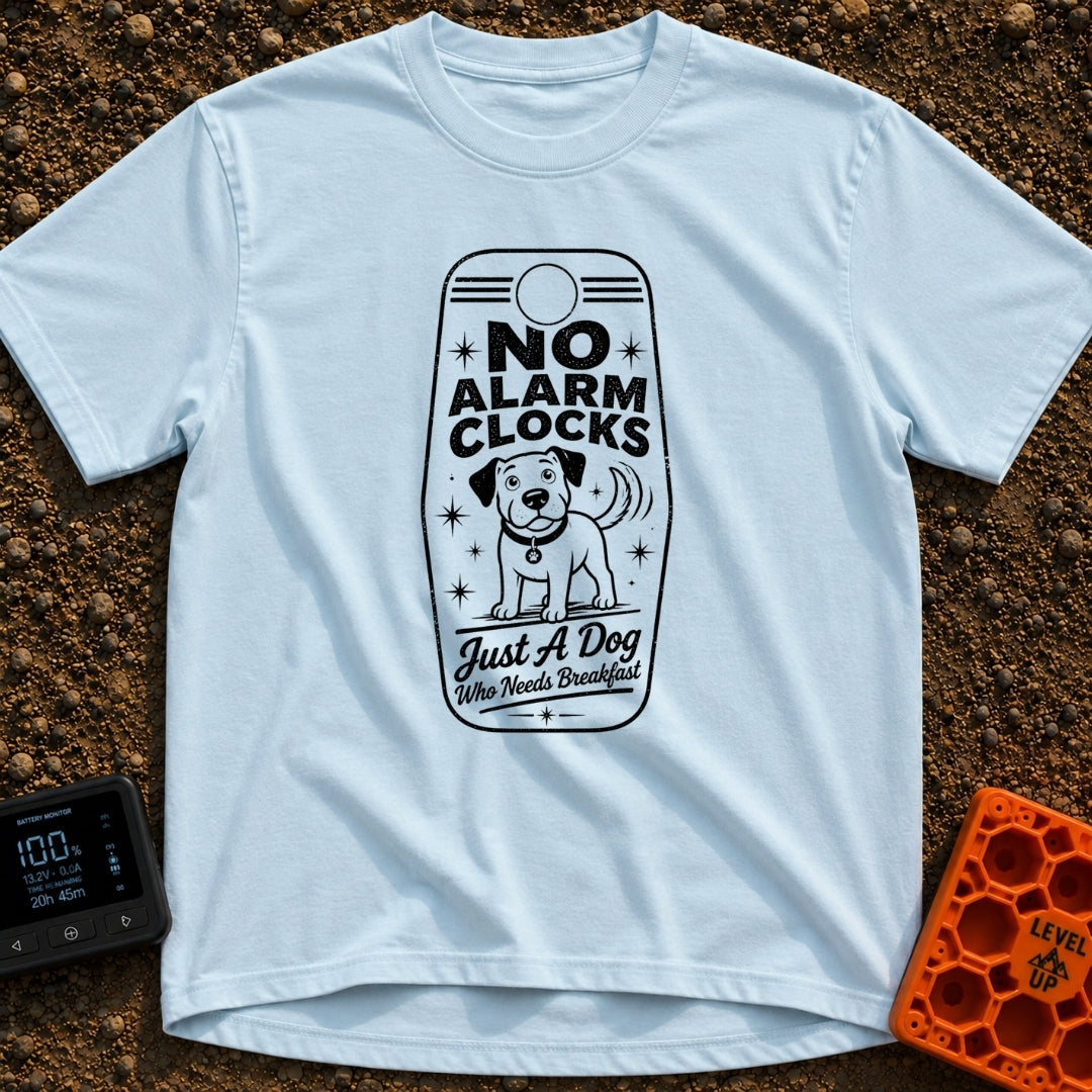 Wet Nose Wakeup - T-Shirt in Chambray - A black and white illustration resembling a vintage motel key tag featuring a...
