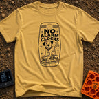 Wet Nose Wakeup - T-Shirt in Mustard - A black and white illustration resembling a vintage motel key tag featuring a...
