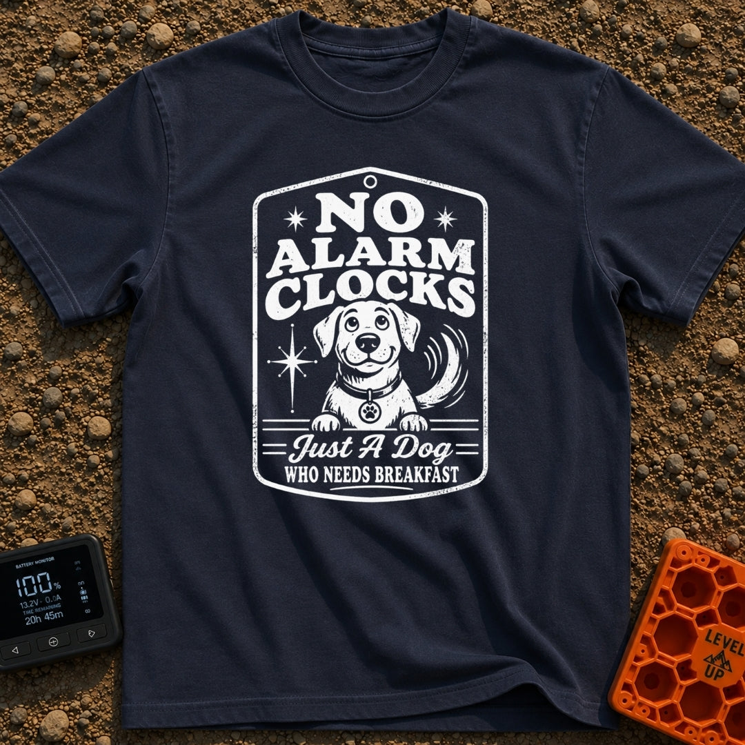 Wet Nose Wakeup - T-Shirt in Navy - A black and white illustration resembling a vintage motel key tag featuring a cartoon...