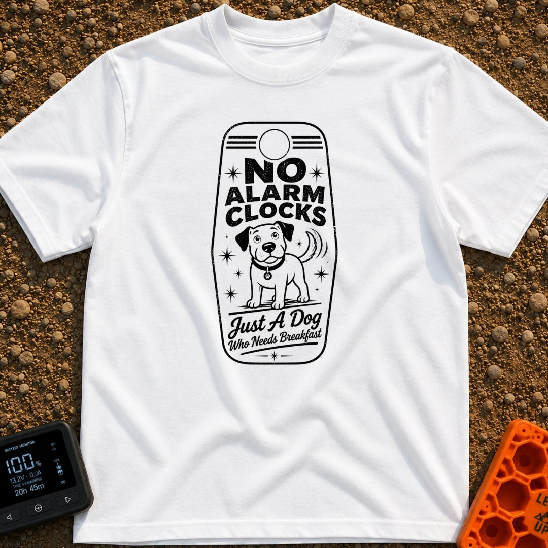 Wet Nose Wakeup - T-Shirt in White - A black and white illustration resembling a vintage motel key tag featuring a...