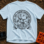 Barkseat Drivers Union - T-Shirt in Chambray - A black and white vintage-style circular emblem featuring the side profile...