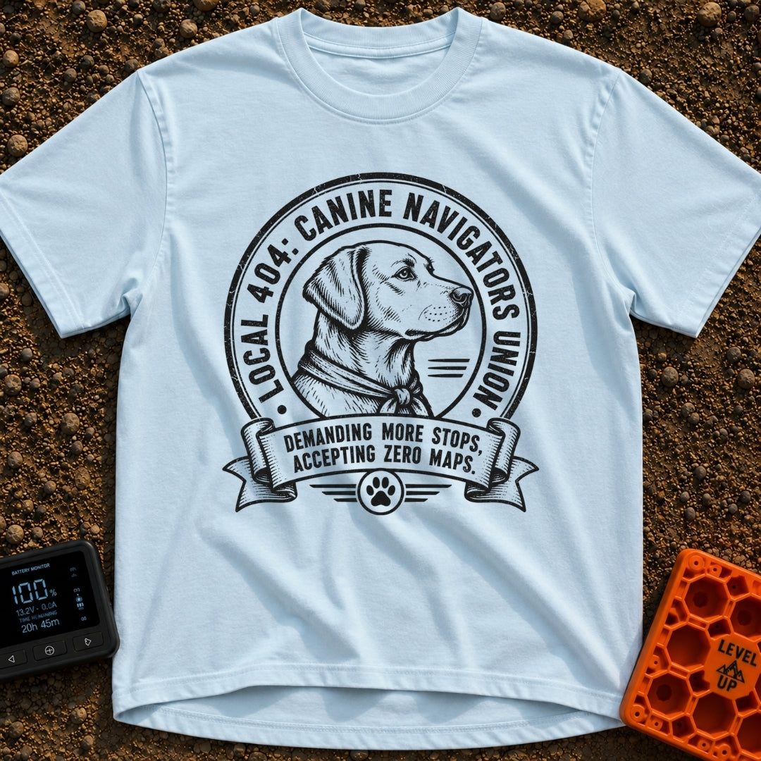 Barkseat Drivers Union - T-Shirt in Chambray - A black and white vintage-style circular emblem featuring the side profile...