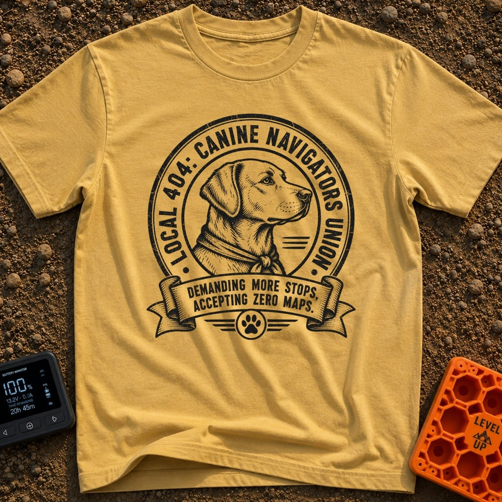 Barkseat Drivers Union - T-Shirt in Mustard - A black and white vintage-style circular emblem featuring the side profile...
