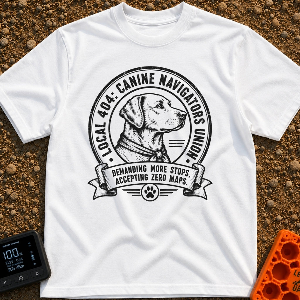 Barkseat Drivers Union - T-Shirt in White - A black and white vintage-style circular emblem featuring the side profile of...
