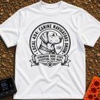 Barkseat Drivers Union - T-Shirt in White - A black and white vintage-style circular emblem featuring the side profile of...