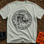 Ruff Site Manager - T-Shirt in Bay - A circular black and white illustration of a dog wearing sunglasses and a hat...
