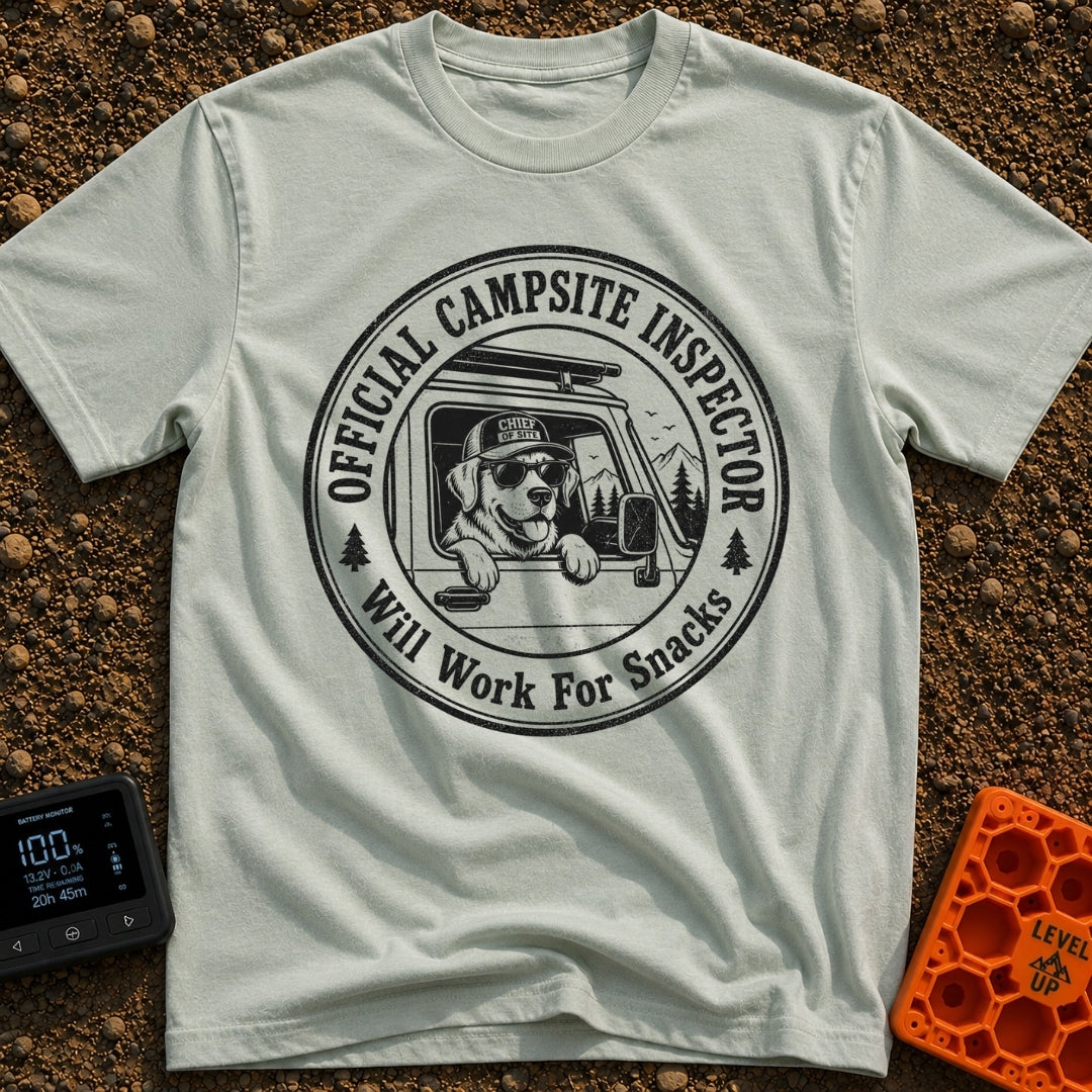 Ruff Site Manager - T-Shirt in Bay - A circular black and white illustration of a dog wearing sunglasses and a hat...