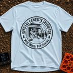 Ruff Site Manager - T-Shirt in Chambray - A circular black and white illustration of a dog wearing sunglasses and a hat...