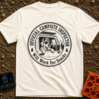 Ruff Site Manager - T-Shirt in Ivory - A circular black and white illustration of a dog wearing sunglasses and a hat...