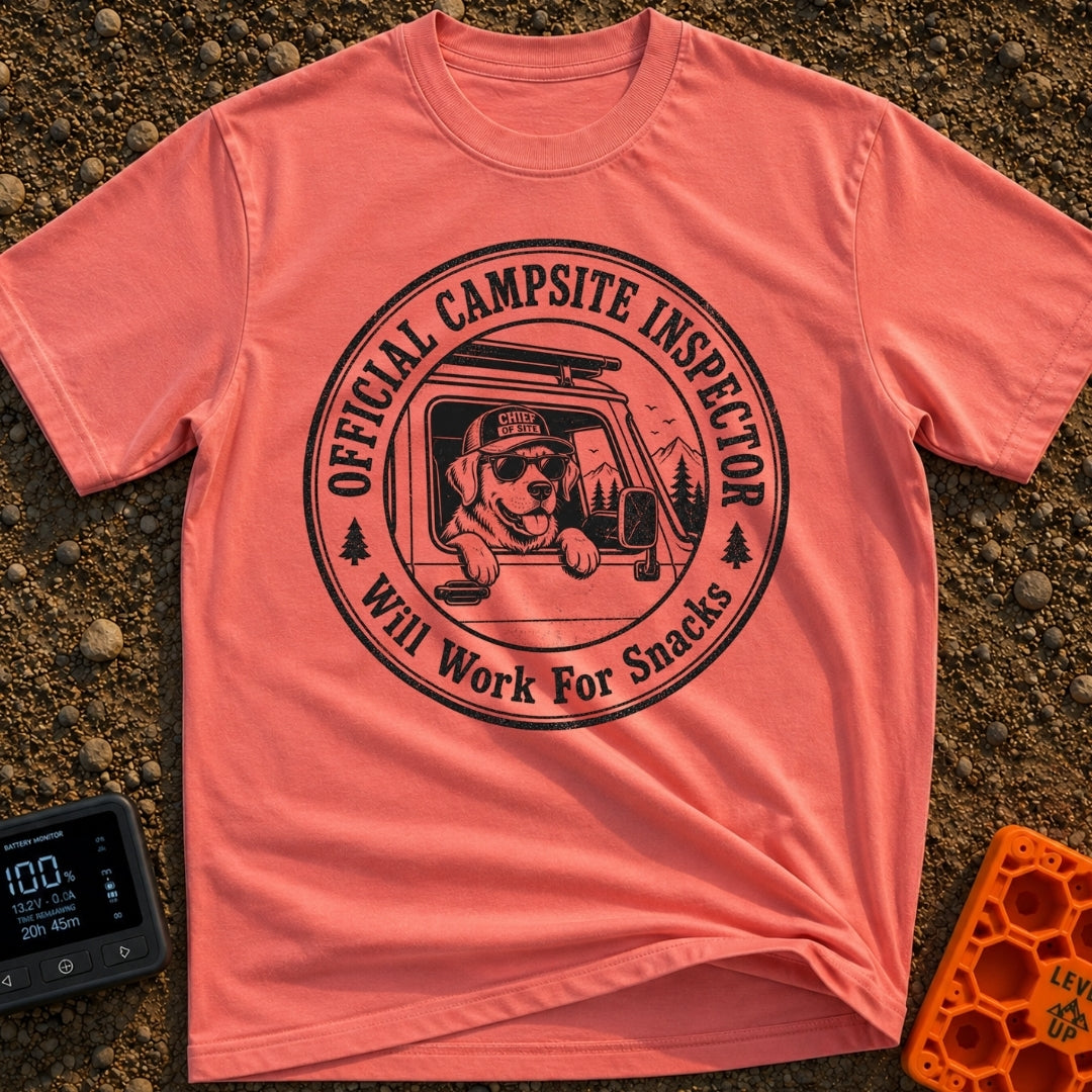 Ruff Site Manager - T-Shirt in Watermelon - A circular black and white illustration of a dog wearing sunglasses and a hat...