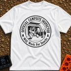 Ruff Site Manager - T-Shirt in White - A circular black and white illustration of a dog wearing sunglasses and a hat...