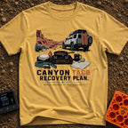 Taco Recovery Plan - T-Shirt in Mustard - An off-road 4x4 SUV equipped with recovery gear is parked on a dirt path...
