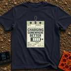 Powered by Wanderlust - T-Shirt in Navy - A graphic designed to look like a vintage shipping tag with a string loop at...
