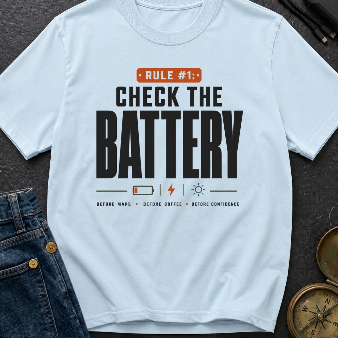 Battery Before Coffee - T-Shirt