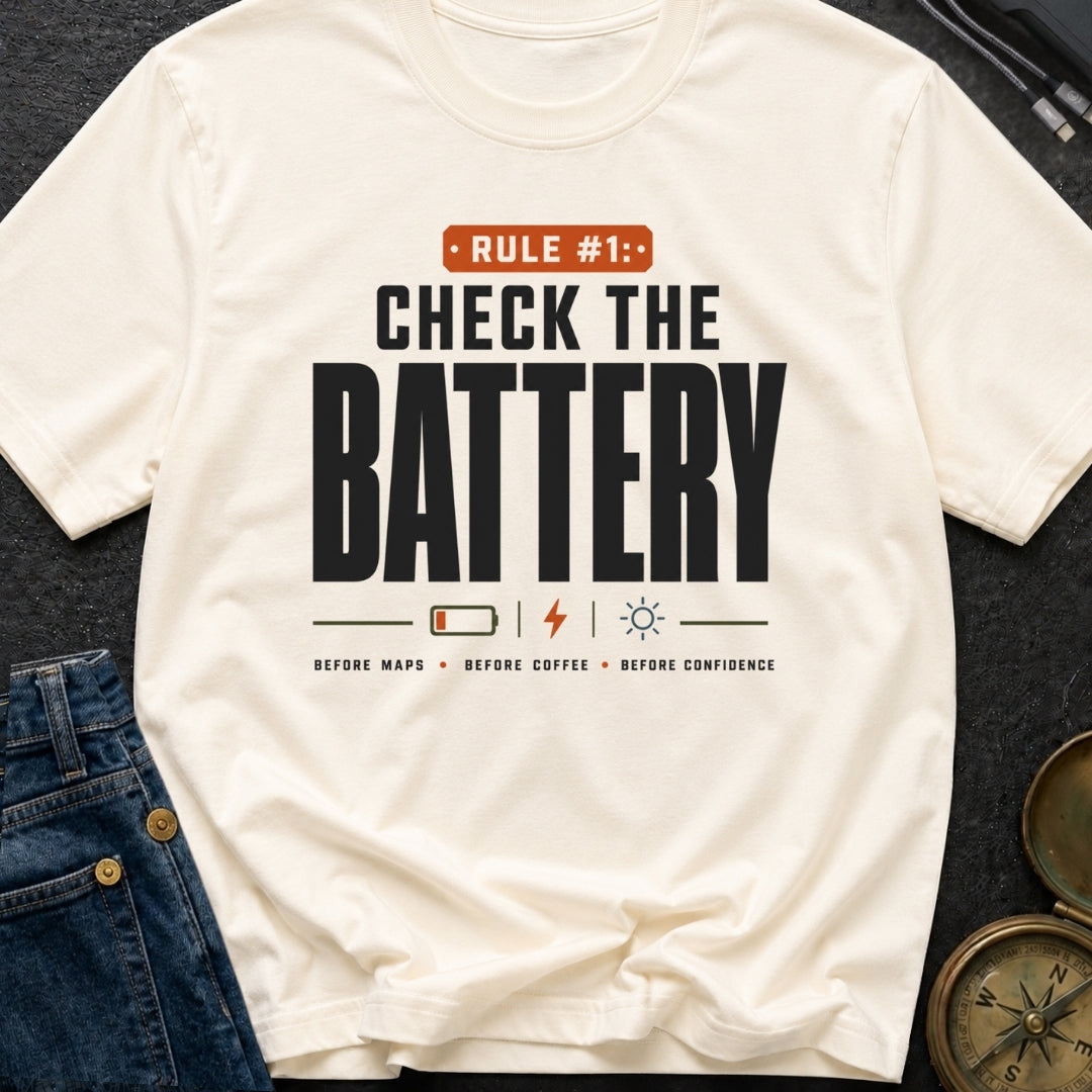 Battery Before Coffee - T-Shirt