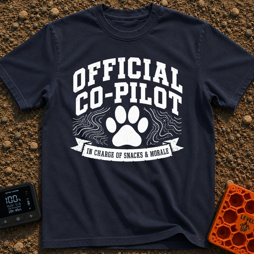 Director of Snacks - T-Shirt in Navy - A black and white graphic featuring a large animal paw print centered between...