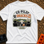 In Charge Of Snacks - T-Shirt in White - An illustration showing the view from inside a vehicle looking through the...