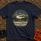 Connected To What Matters - T-Shirt in Navy - A white camper van parked at night in a mountainous forest setting,...