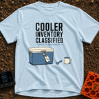 My Cooler Is Classified - T-Shirt in Chambray - An illustration of a blue cooler secured with a padlock and a tag labeled...