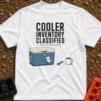 My Cooler Is Classified - T-Shirt in White - An illustration of a blue cooler secured with a padlock and a tag labeled...